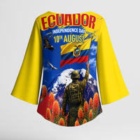 Ecuador Independence Day August 10 Kimono Sleeve Blouse Patriotic Heritage Virgin Statue And Soldier