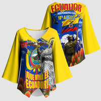 Ecuador Independence Day August 10 Kimono Sleeve Blouse Patriotic Heritage Virgin Statue And Soldier