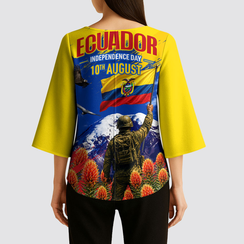 Ecuador Independence Day August 10 Kimono Sleeve Blouse Patriotic Heritage Virgin Statue And Soldier