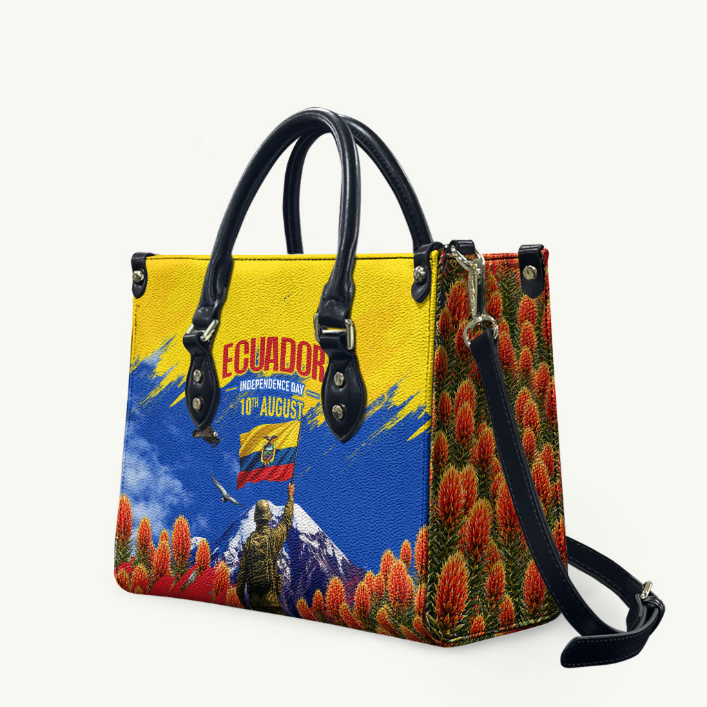 Ecuador Independence Day August 10 Leather Bag Patriotic Heritage Virgin Statue And Soldier