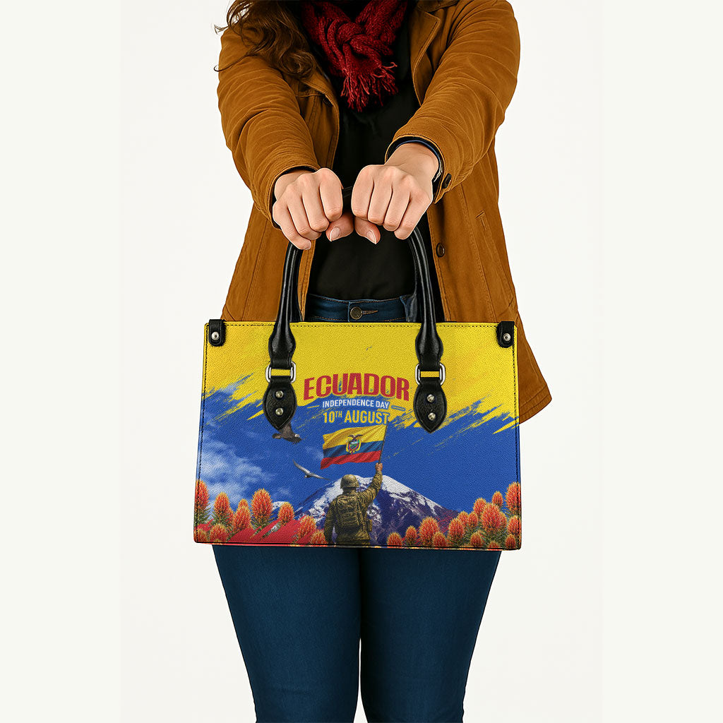 Ecuador Independence Day August 10 Leather Bag Patriotic Heritage Virgin Statue And Soldier