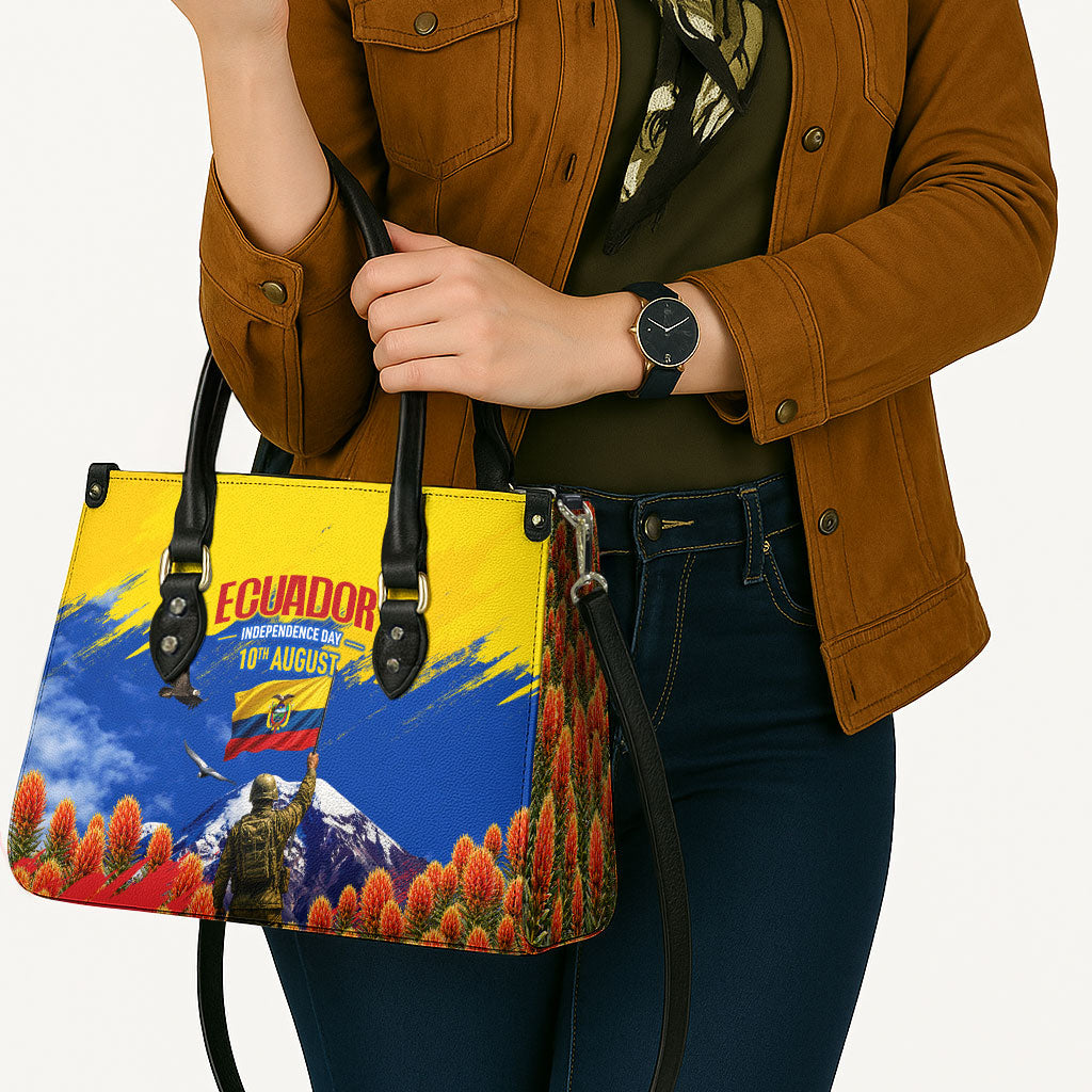 Ecuador Independence Day August 10 Leather Bag Patriotic Heritage Virgin Statue And Soldier