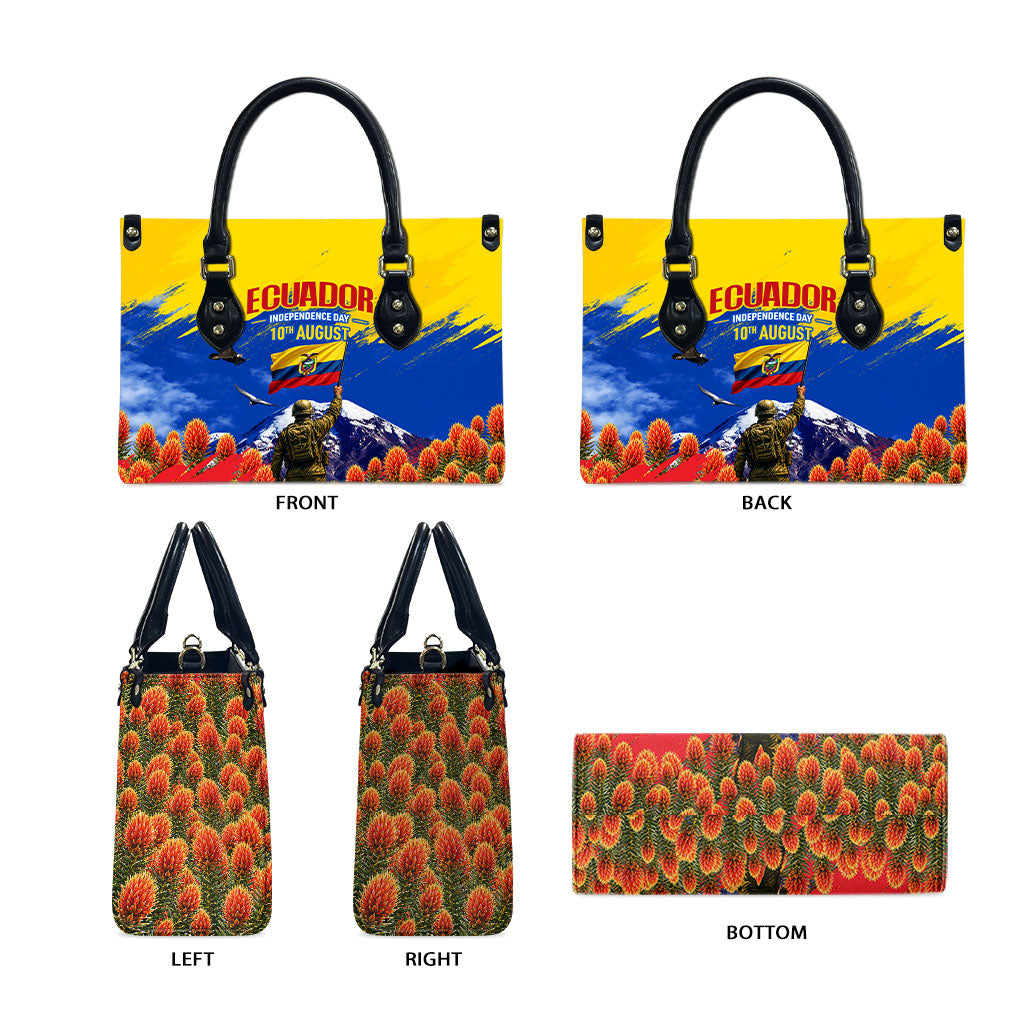 Ecuador Independence Day August 10 Leather Bag Patriotic Heritage Virgin Statue And Soldier