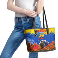 Ecuador Independence Day August 10 Leather Tote Bag Patriotic Heritage Virgin Statue And Soldier