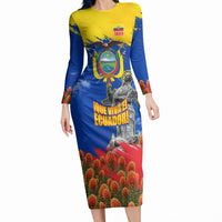 Ecuador Independence Day August 10 Long Sleeve Bodycon Dress Patriotic Heritage Virgin Statue And Soldier