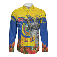 Ecuador Independence Day August 10 Long Sleeve Button Shirt Patriotic Heritage Virgin Statue And Soldier