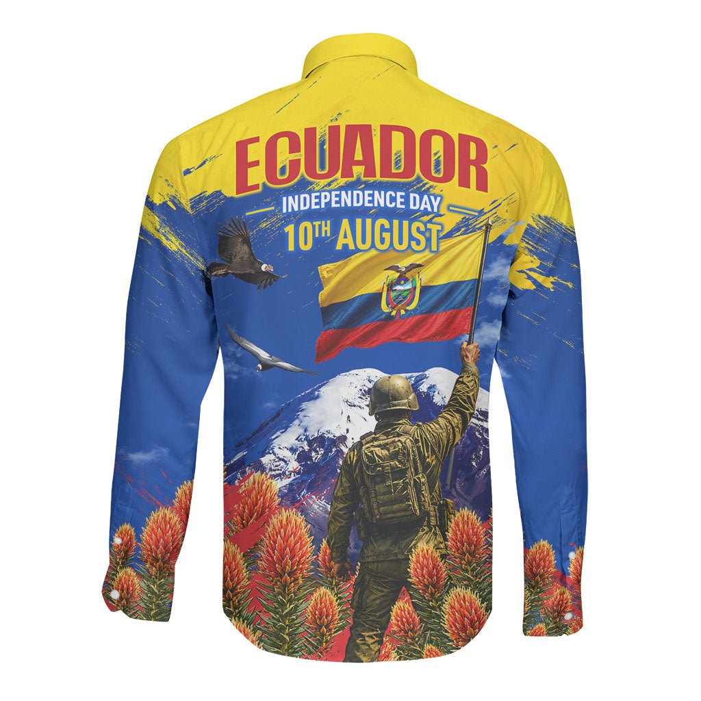 Ecuador Independence Day August 10 Long Sleeve Button Shirt Patriotic Heritage Virgin Statue And Soldier