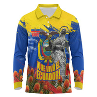 Ecuador Independence Day August 10 Long Sleeve Polo Shirt Patriotic Heritage Virgin Statue And Soldier