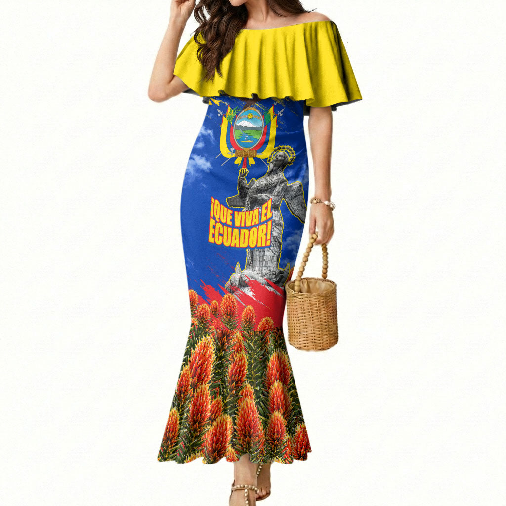 Ecuador Independence Day August 10 Mermaid Dress Patriotic Heritage Virgin Statue And Soldier