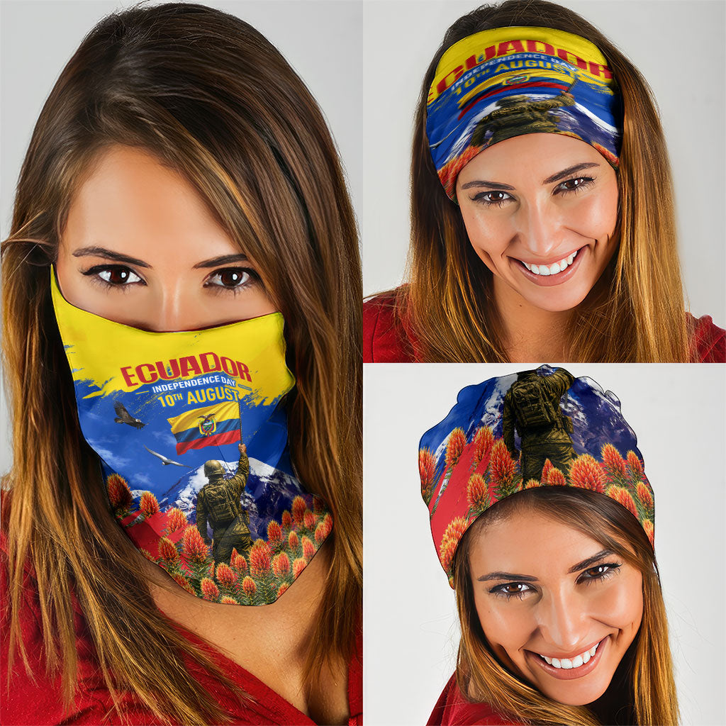 Ecuador Independence Day August 10 Neck Gaiter Patriotic Heritage Virgin Statue And Soldier