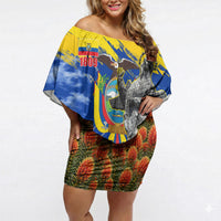 Ecuador Independence Day August 10 Off Shoulder Short Dress Patriotic Heritage Virgin Statue And Soldier
