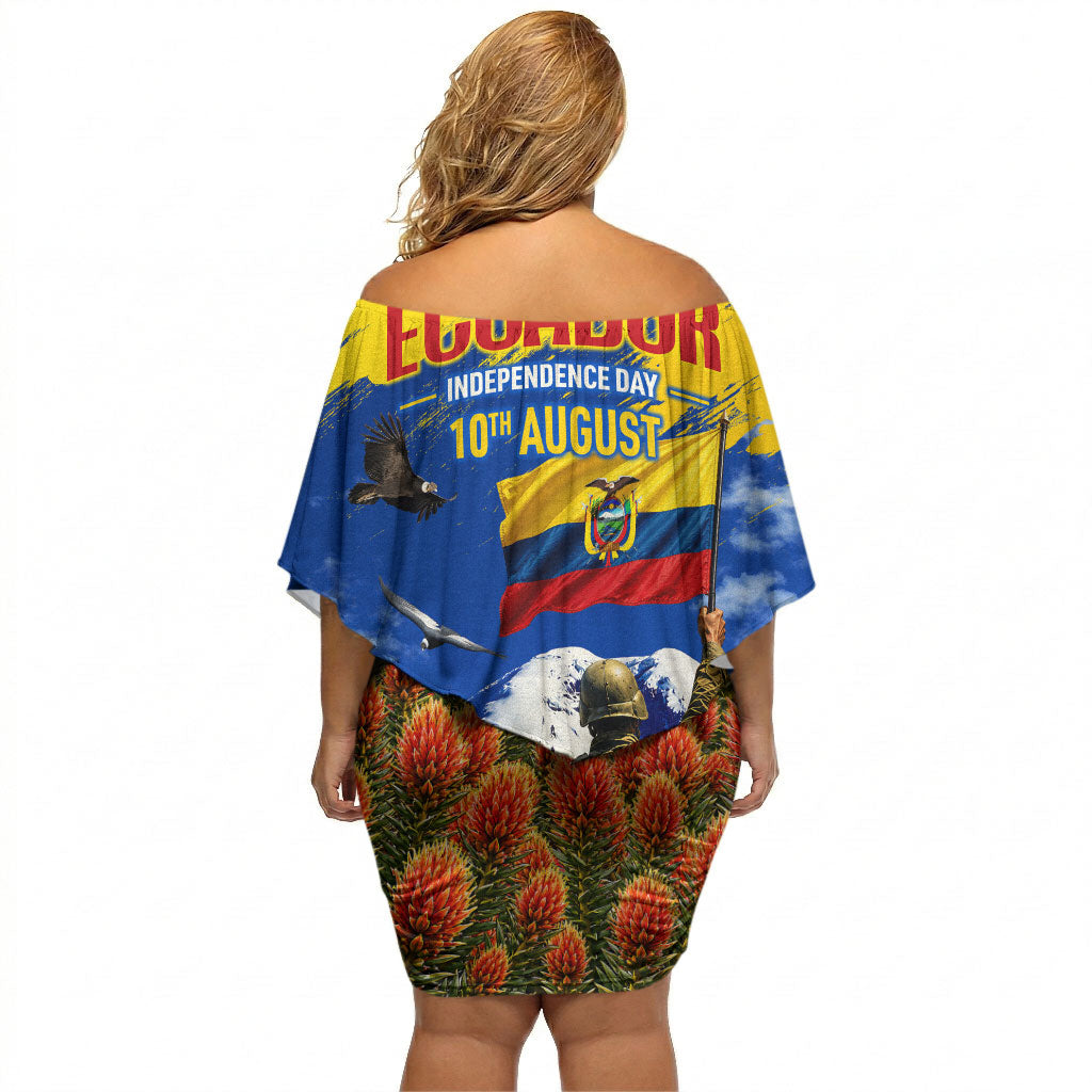 Ecuador Independence Day August 10 Off Shoulder Short Dress Patriotic Heritage Virgin Statue And Soldier