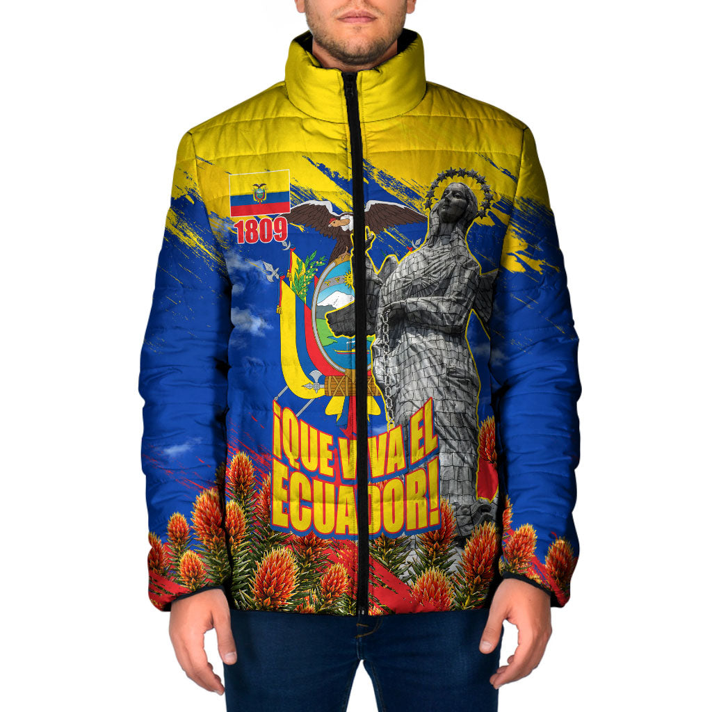 Ecuador Independence Day August 10 Padded Jacket Patriotic Heritage Virgin Statue And Soldier