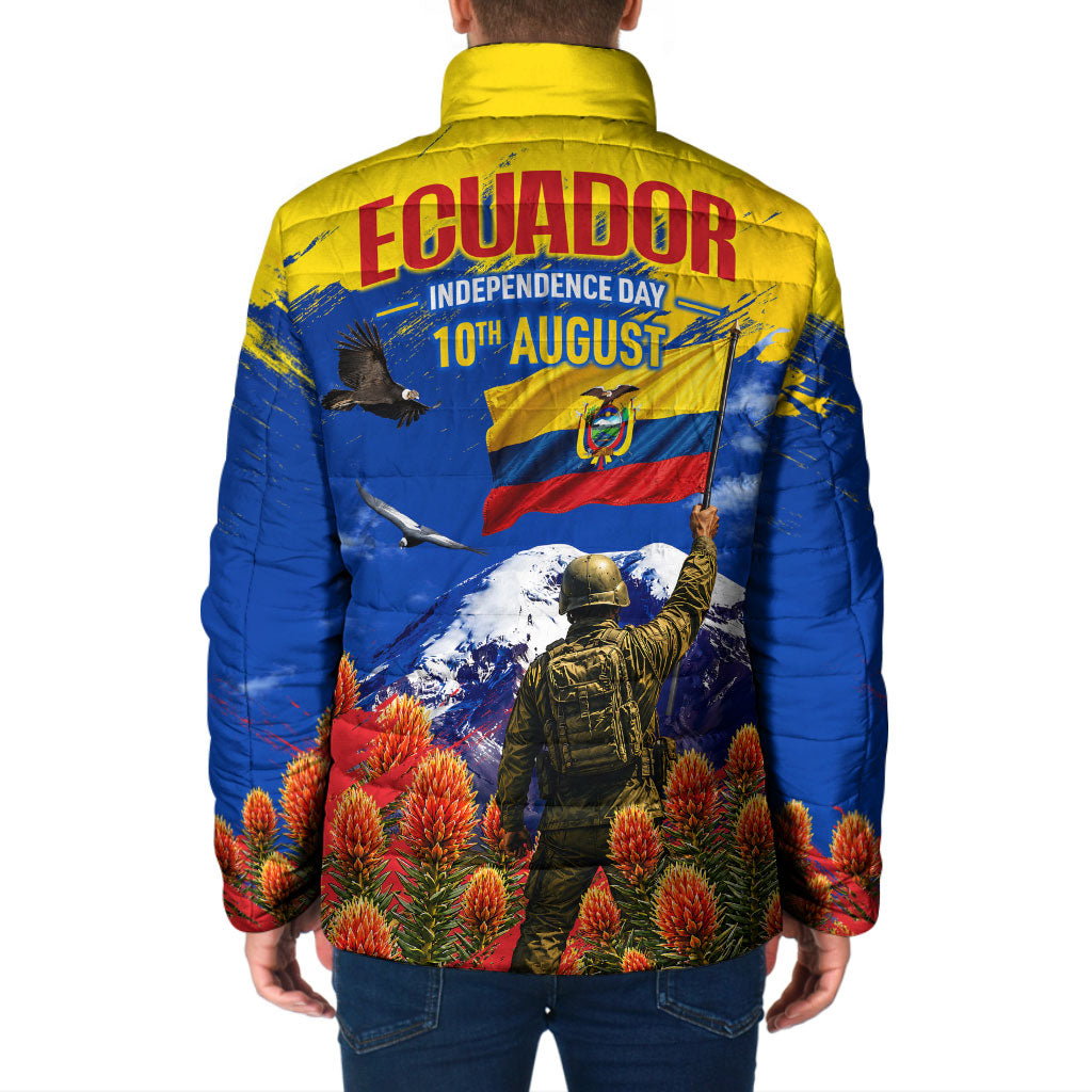 Ecuador Independence Day August 10 Padded Jacket Patriotic Heritage Virgin Statue And Soldier