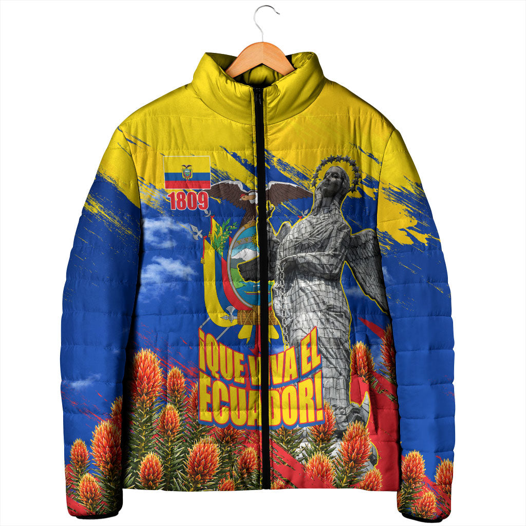 Ecuador Independence Day August 10 Padded Jacket Patriotic Heritage Virgin Statue And Soldier