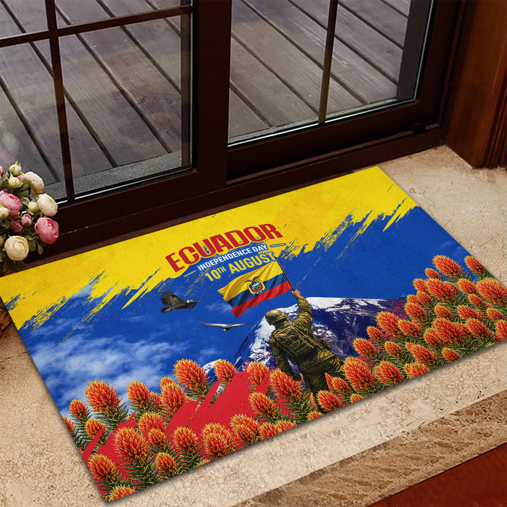 Ecuador Independence Day August 10 Rubber Doormat Patriotic Heritage Virgin Statue And Soldier