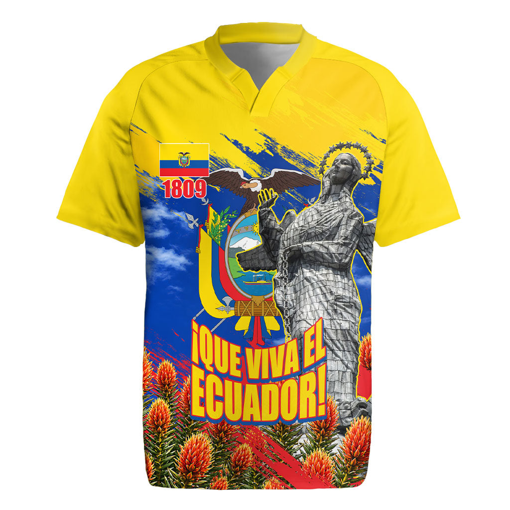 Ecuador Independence Day August 10 Rugby Jersey Patriotic Heritage Virgin Statue And Soldier