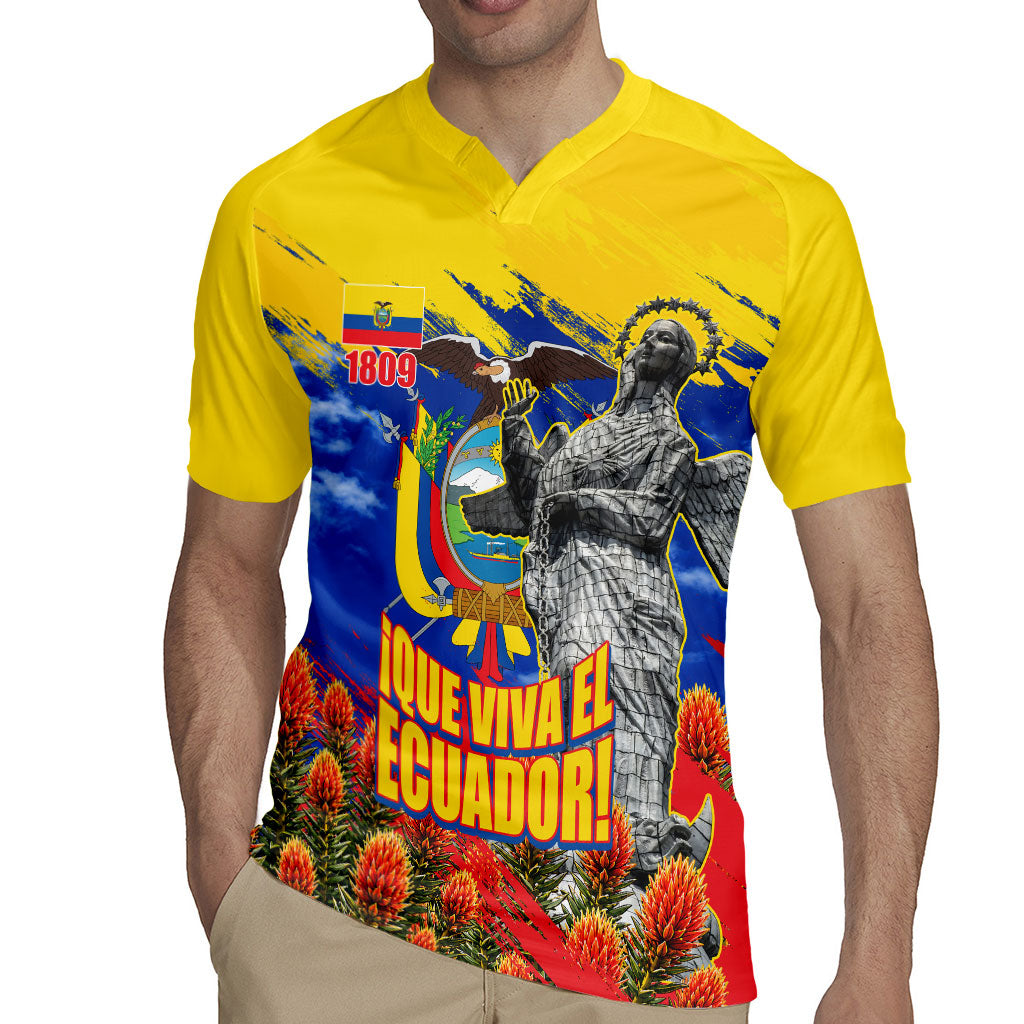 Ecuador Independence Day August 10 Rugby Jersey Patriotic Heritage Virgin Statue And Soldier