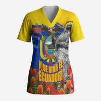 Ecuador Independence Day August 10 Scrub Top Patriotic Heritage Virgin Statue And Soldier