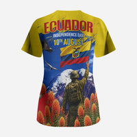 Ecuador Independence Day August 10 Scrub Top Patriotic Heritage Virgin Statue And Soldier