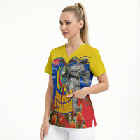 Ecuador Independence Day August 10 Scrub Top Patriotic Heritage Virgin Statue And Soldier