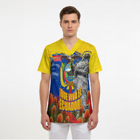 Ecuador Independence Day August 10 Scrub Top Patriotic Heritage Virgin Statue And Soldier