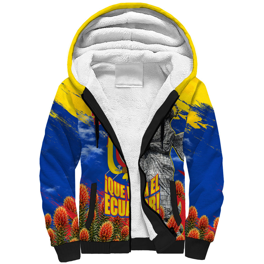 Ecuador Independence Day August 10 Sherpa Hoodie Patriotic Heritage Virgin Statue And Soldier