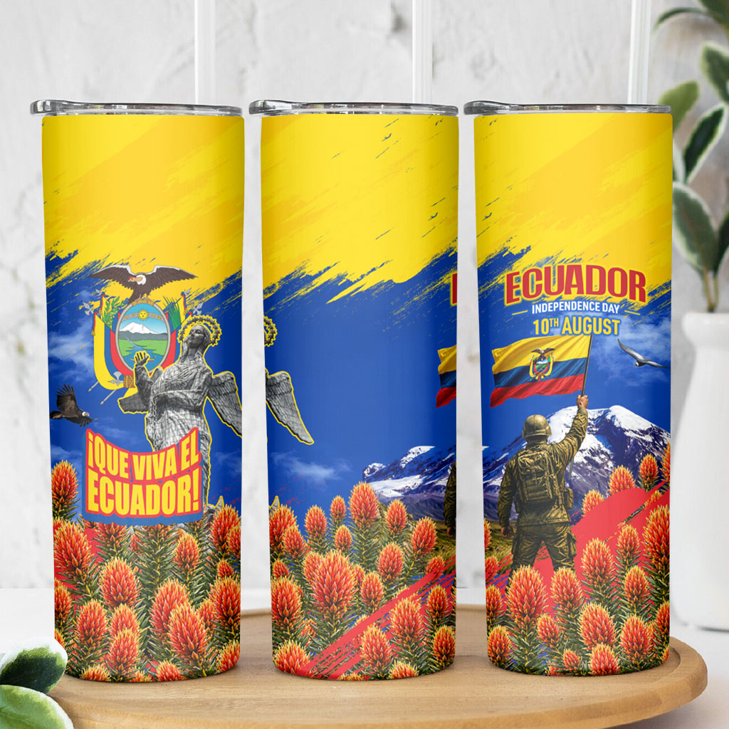 Ecuador Independence Day August 10 Skinny Tumbler Patriotic Heritage Virgin Statue And Soldier
