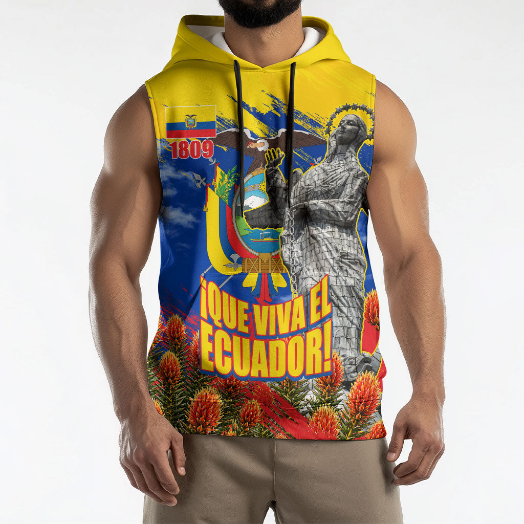 Ecuador Independence Day August 10 Sleeveless Hoodie Patriotic Heritage Virgin Statue And Soldier