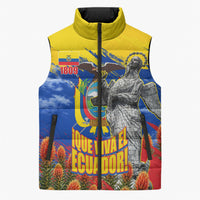 Ecuador Independence Day August 10 Sleeveless Puffer Jacket Patriotic Heritage Virgin Statue And Soldier
