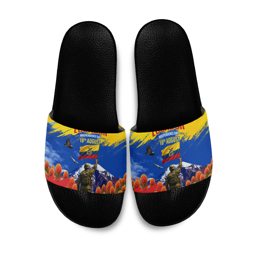 Ecuador Independence Day August 10 Slide Sandals Patriotic Heritage Virgin Statue And Soldier