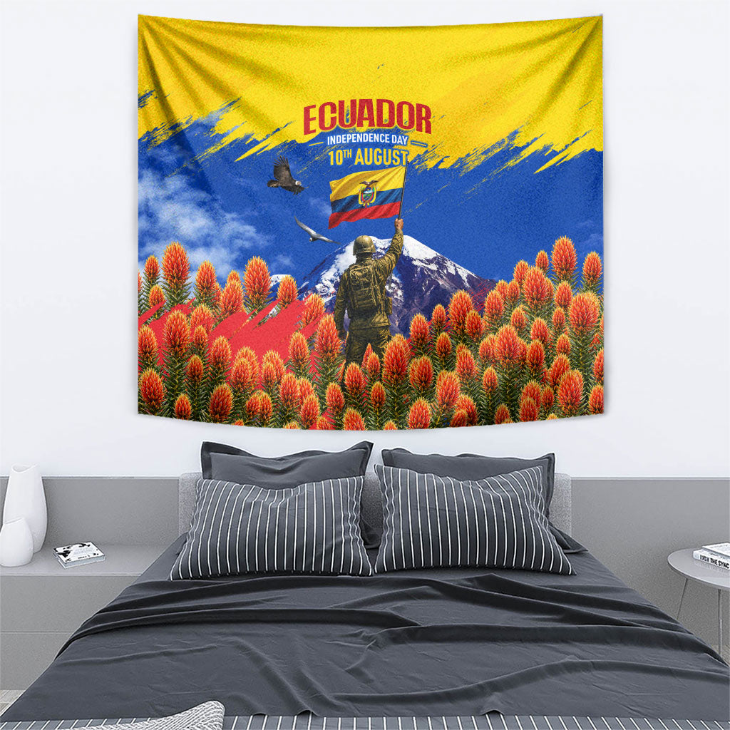 Ecuador Independence Day August 10 Tapestry Patriotic Heritage Virgin Statue And Soldier