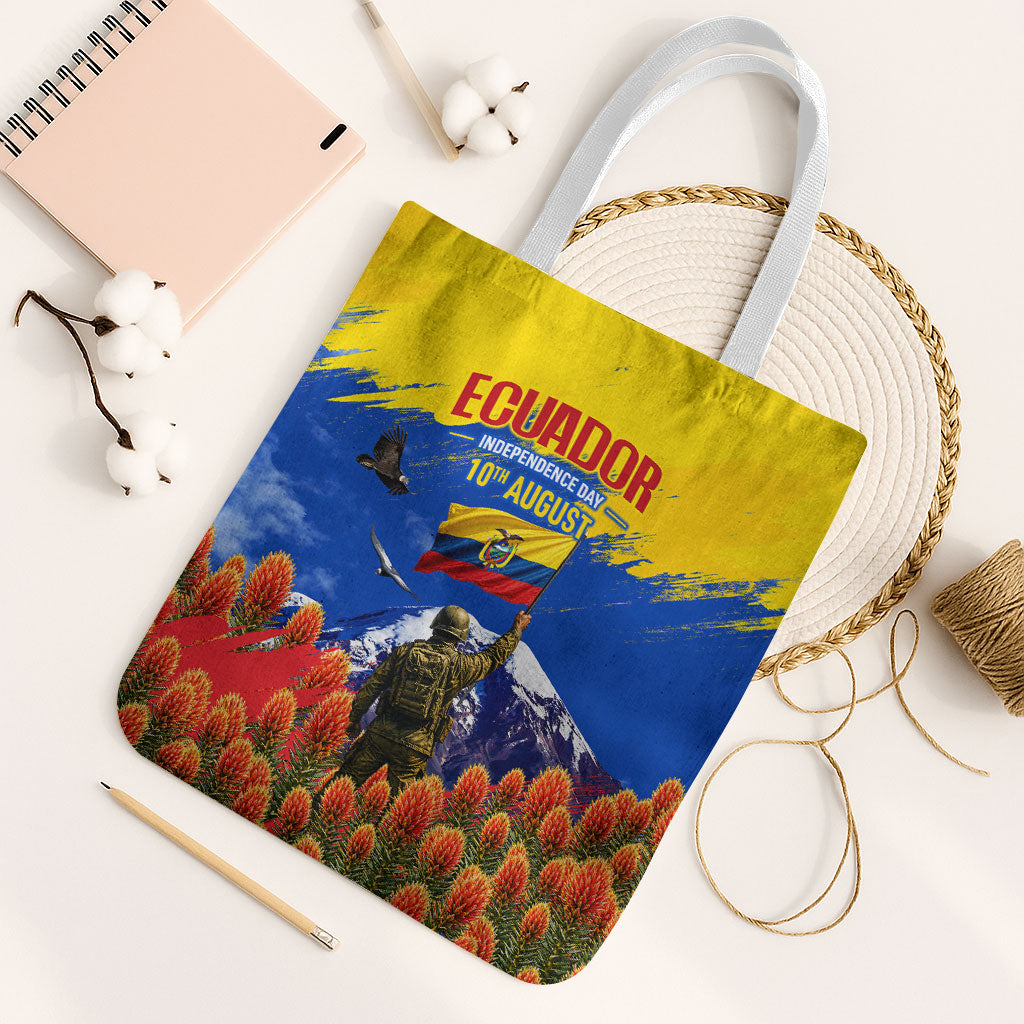 Ecuador Independence Day August 10 Tote Bag Patriotic Heritage Virgin Statue And Soldier