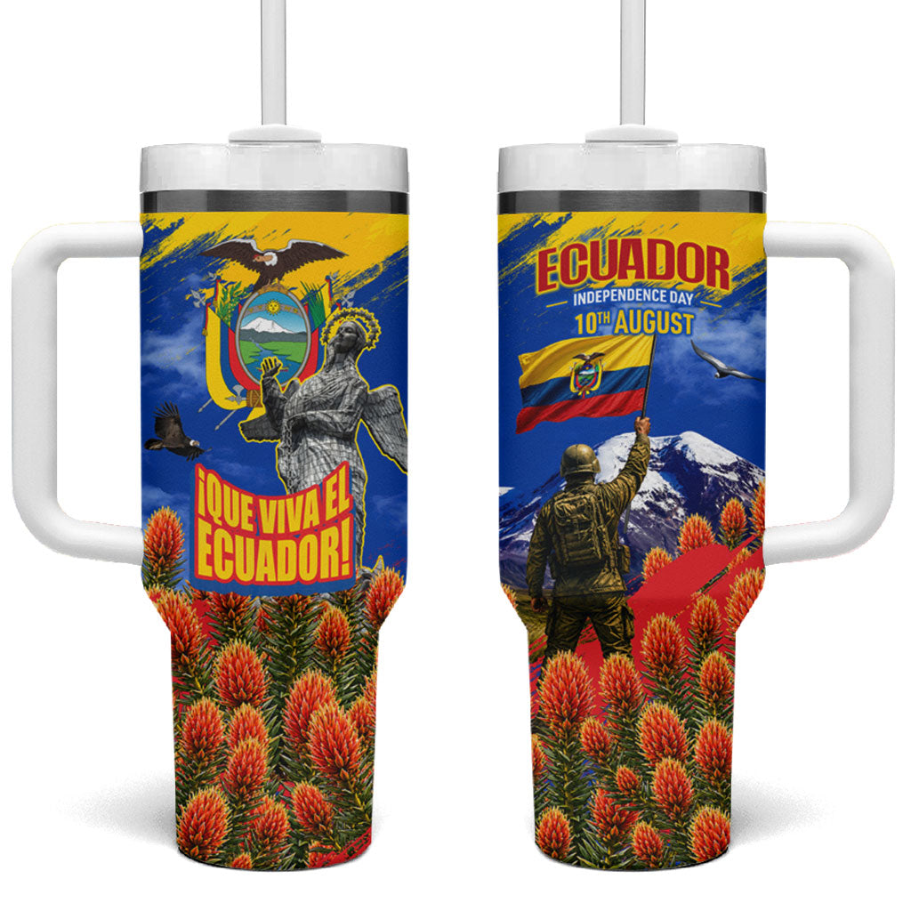 Ecuador Independence Day August 10 Tumbler With Handle Patriotic Heritage Virgin Statue And Soldier