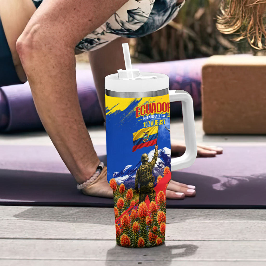 Ecuador Independence Day August 10 Tumbler With Handle Patriotic Heritage Virgin Statue And Soldier