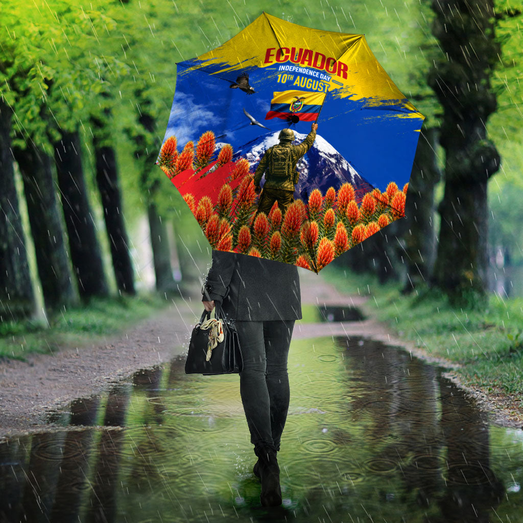 Ecuador Independence Day August 10 Umbrella Patriotic Heritage Virgin Statue And Soldier