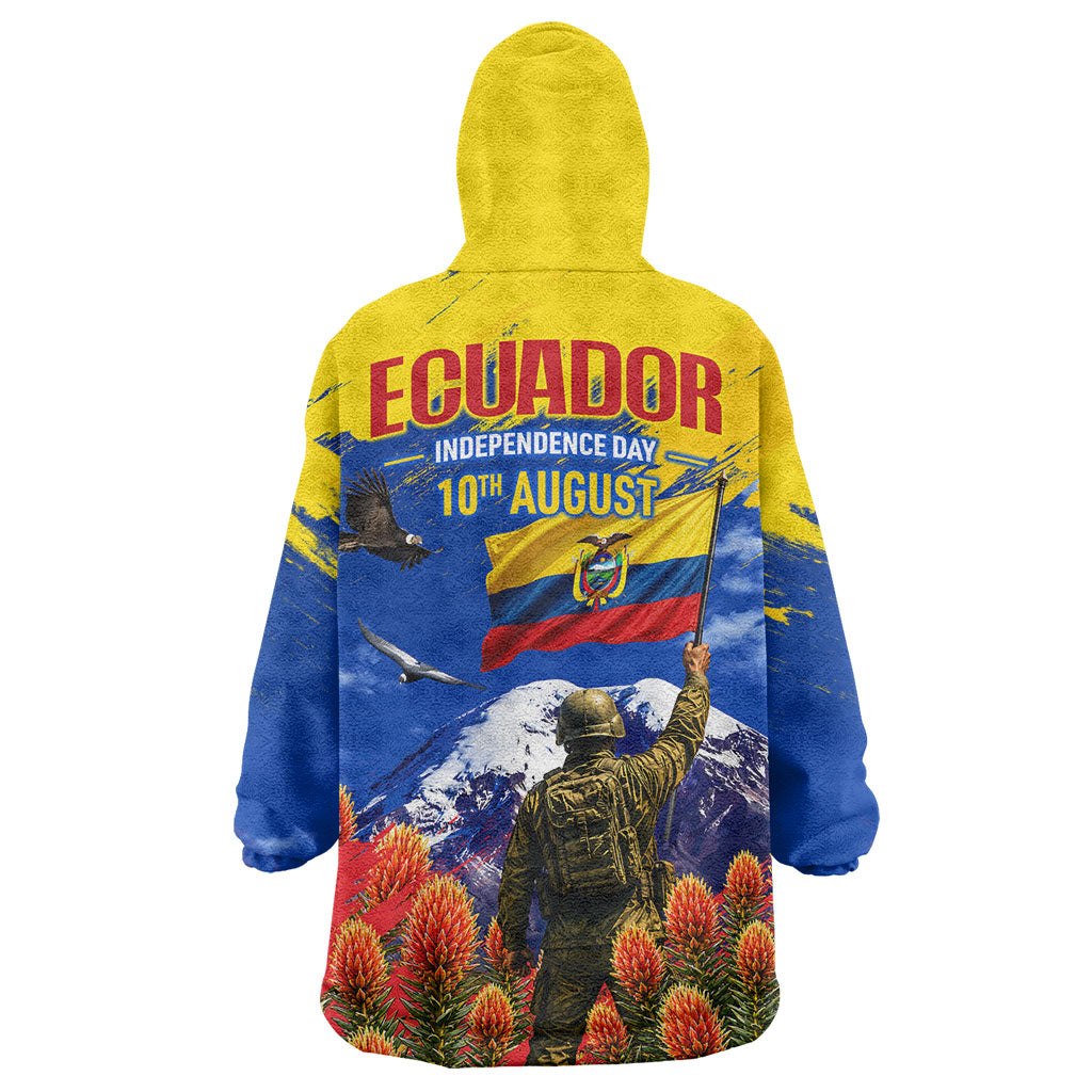 Ecuador Independence Day August 10 Wearable Blanket Hoodie Patriotic Heritage Virgin Statue And Soldier