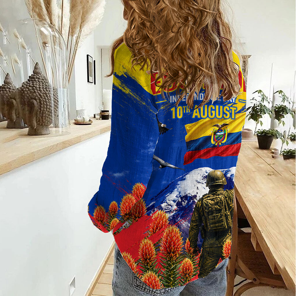 Ecuador Independence Day August 10 Women Casual Shirt Patriotic Heritage Virgin Statue And Soldier