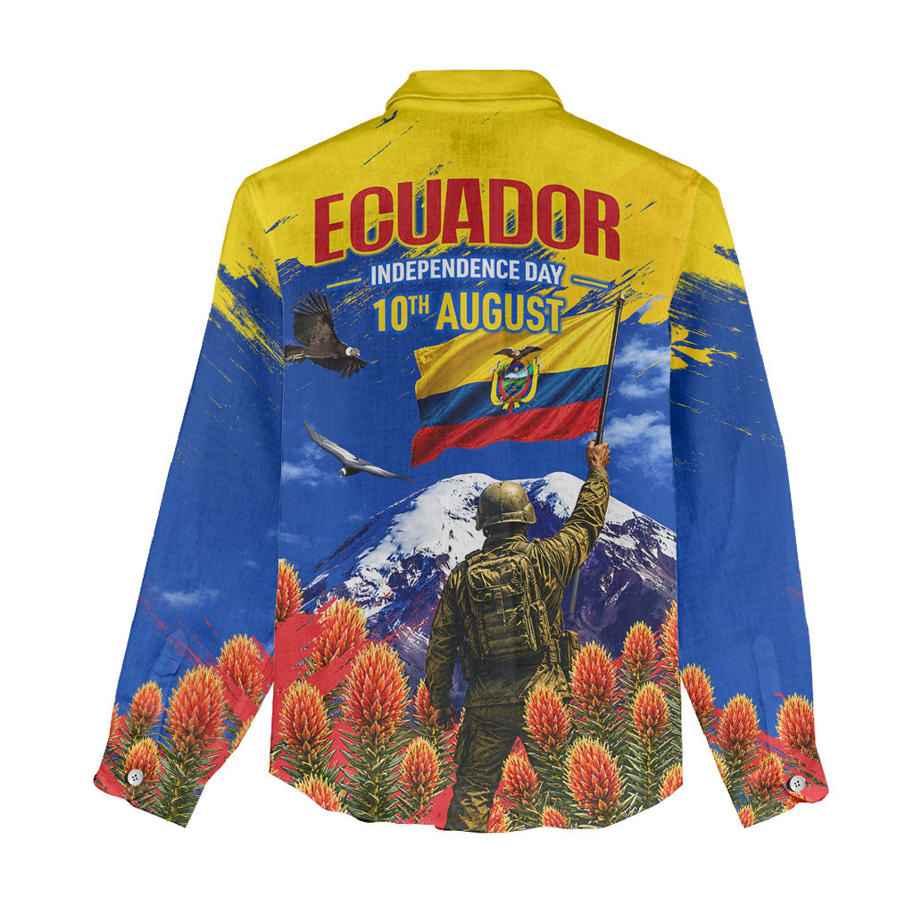 Ecuador Independence Day August 10 Women Casual Shirt Patriotic Heritage Virgin Statue And Soldier