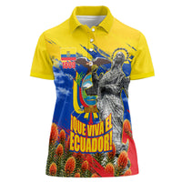 Ecuador Independence Day August 10 Women Polo Shirt Patriotic Heritage Virgin Statue And Soldier