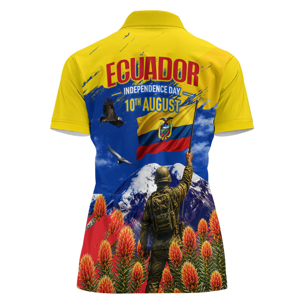 Ecuador Independence Day August 10 Women Polo Shirt Patriotic Heritage Virgin Statue And Soldier