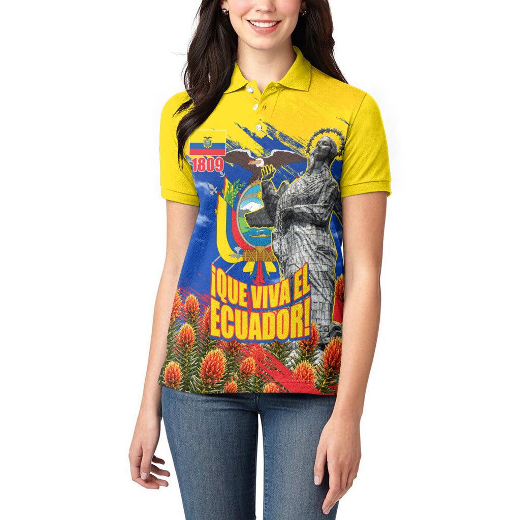 Ecuador Independence Day August 10 Women Polo Shirt Patriotic Heritage Virgin Statue And Soldier