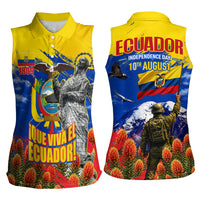 Ecuador Independence Day August 10 Women Sleeveless Polo Shirt Patriotic Heritage Virgin Statue And Soldier