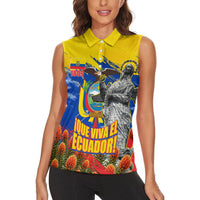 Ecuador Independence Day August 10 Women Sleeveless Polo Shirt Patriotic Heritage Virgin Statue And Soldier