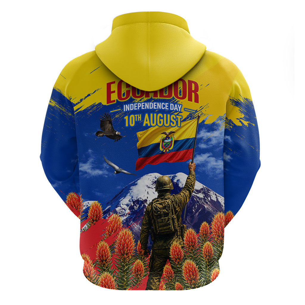 Ecuador Independence Day August 10 Zip Hoodie Patriotic Heritage Virgin Statue And Soldier