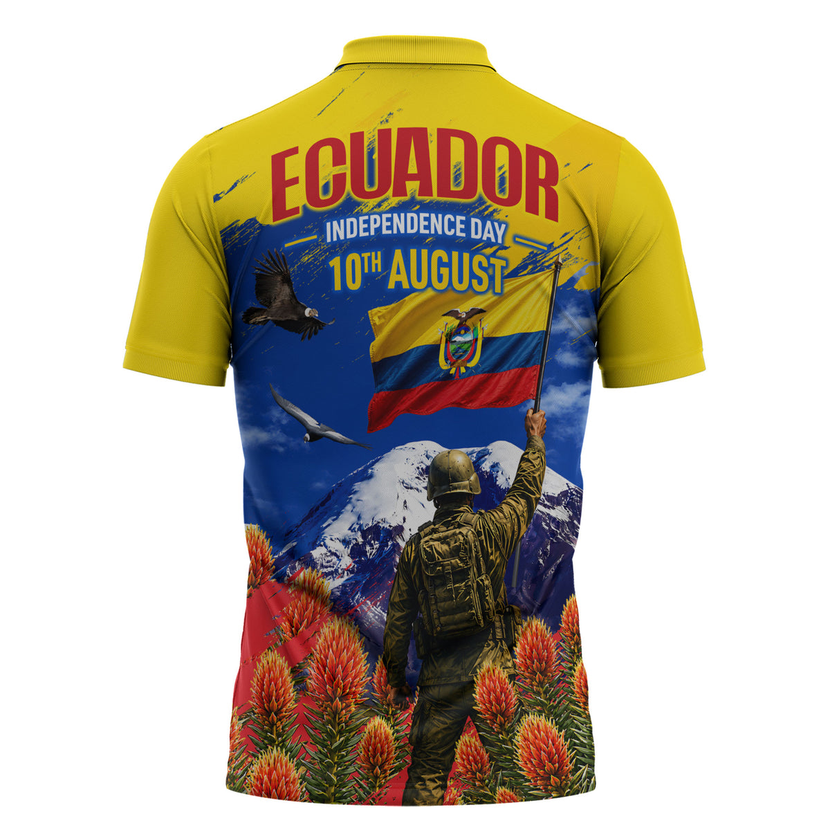 Ecuador Independence Day August 10 Zipper Polo Shirt Patriotic Heritage Virgin Statue And Soldier