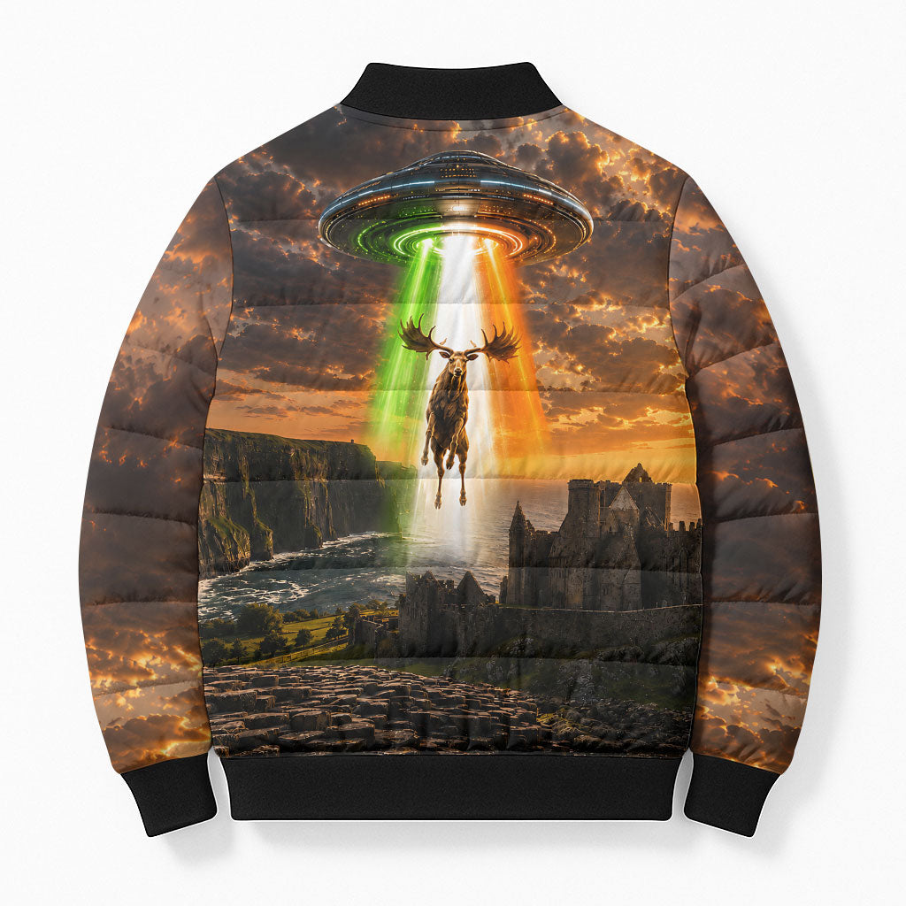 Ireland UFO Bomber Puffer Jacket Irish Landscape Answer The Call