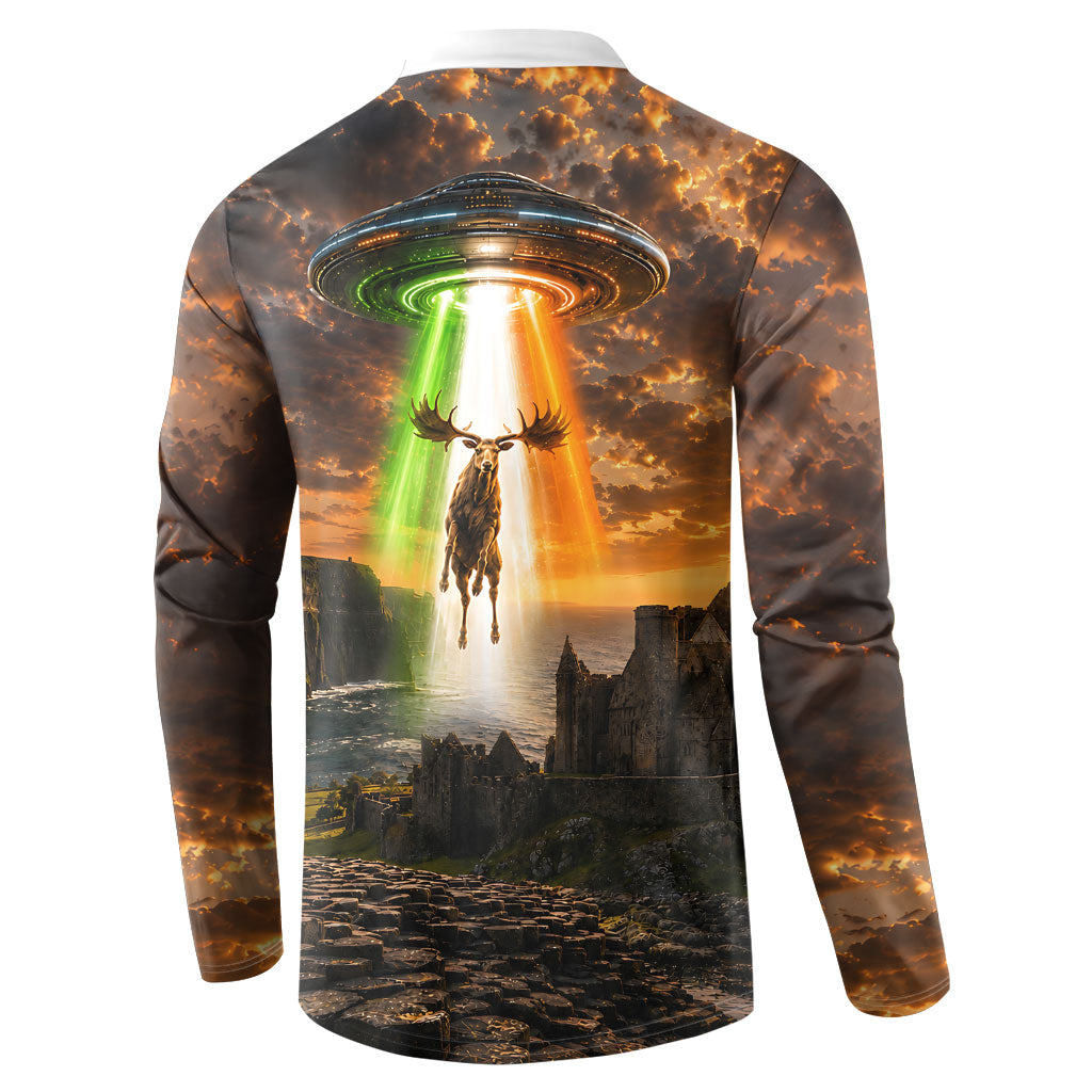 Ireland UFO Button Sweatshirt Irish Landscape Answer The Call