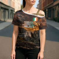 Ireland UFO Cross Shoulder Shirt Irish Landscape Answer The Call
