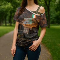 Ireland UFO Cross Shoulder Shirt Irish Landscape Answer The Call
